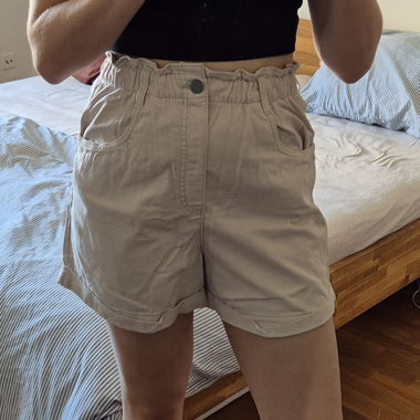 Beige High-Waist Shorts