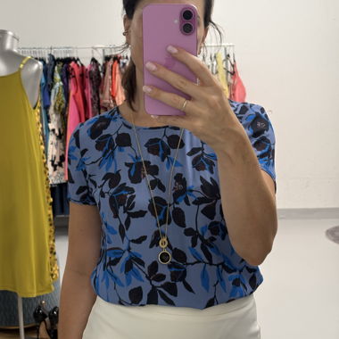 HUGO BOSS Blouse with Blue Flowers Silk 36/38