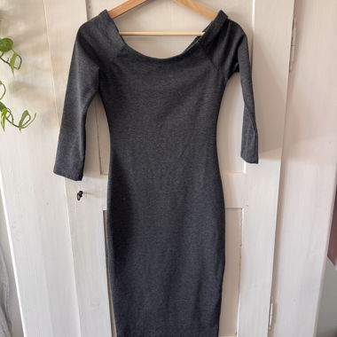 Grey Bodycon Midi Dress with 3/4 Sleeves