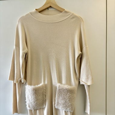 Jersey Dress with Fuzzy and Soft Front Pockets 
