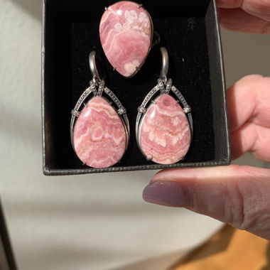 Schmuckset Silber 925, Rhodochrosit, Zirkonien