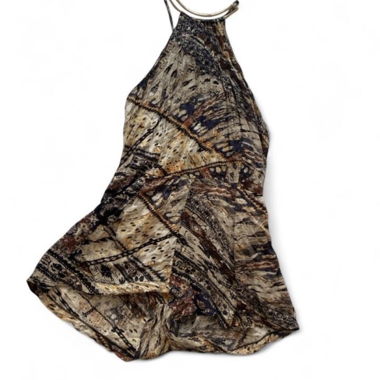 Combishort à bretelles bleu et beige