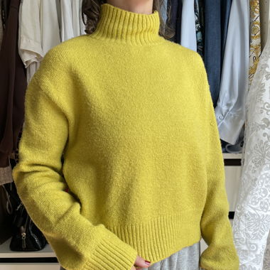 Pull en Maille Col Roulé Jaune Moutarde