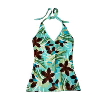 Haut à bretelles croisées Oasis floral turquoise