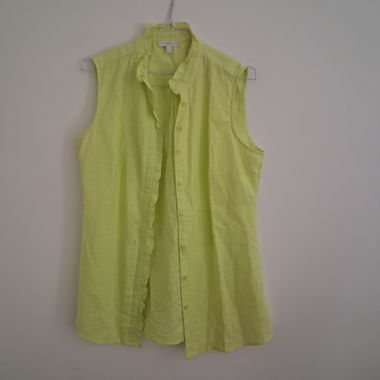 CHARLES Vogele Lime Linen-Cotton Sleeveless Blouse