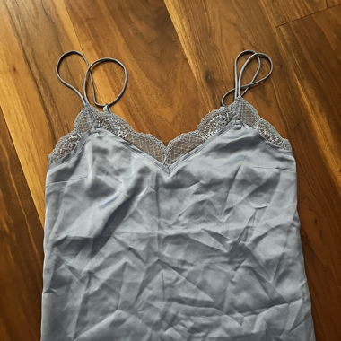 Lace and satin blue top