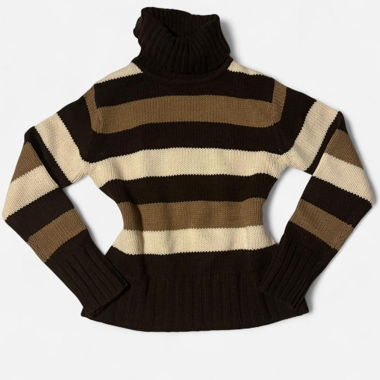 Collo alto vintage a righe marroni e beige anni 2000