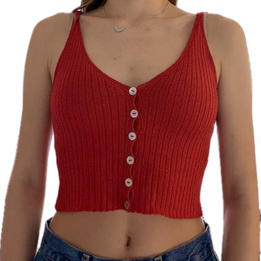 Rotes Strick-Croptop mit Knopfleiste