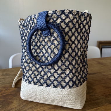 Blue and beige woven bag
