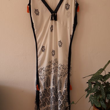 White and Blue long coton dress