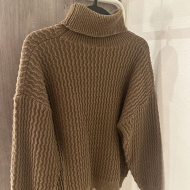 Brown Textured Turtleneck Sweater