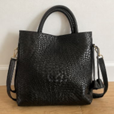 Black woven genuine leather tote bag