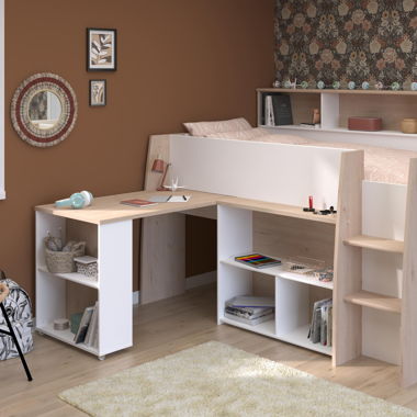 Hochbett 90x200 - kombiniert mit Schreibtisch & Stauraum