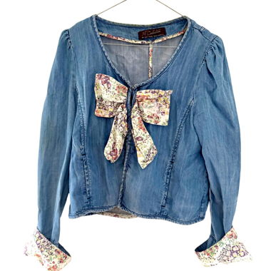 Jeansbluse Blumen-Schleife vintage inspieriert Y2K