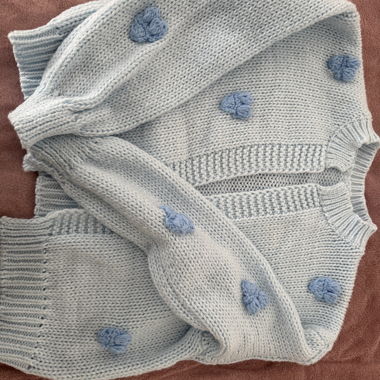Knit Cardigan with Blue Hearts
