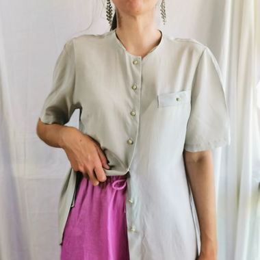 Grey pastel 90s silk vintage blouse