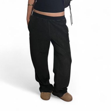 Black velvet wide leg low waist sweatpants