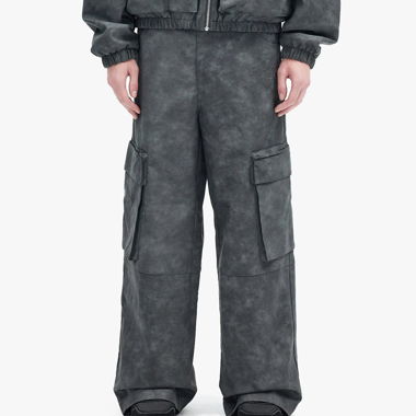 Vicinity Hose Script Logo Leather Pants Grey