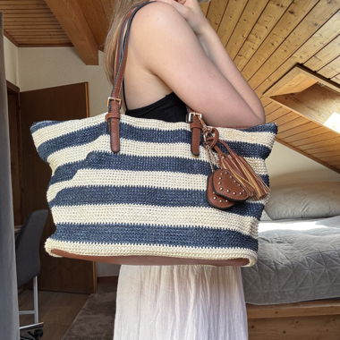 Gestreifte Marine-Tote Bag Blau und Beige 