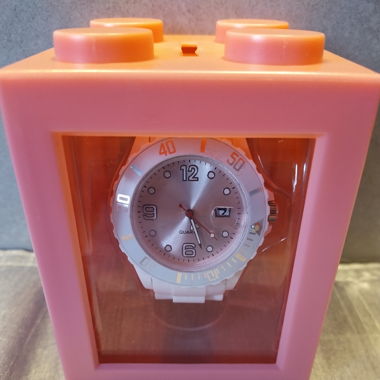 Silikon Uhr Weiss/Rosa Box Lego Stein Kässeli _2
