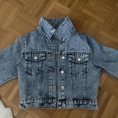 Light Blue Denim Jacket with Stand-Up Collar