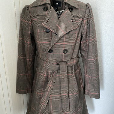 H&M checked trench coat with belt