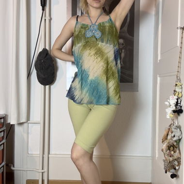Y2K Spaghetti Strap Top - Turquoise - Lace