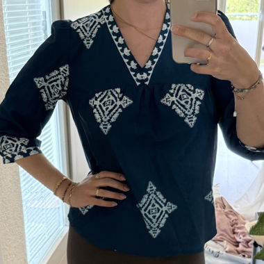 Dark Blue Blouse with Pattern, Size S