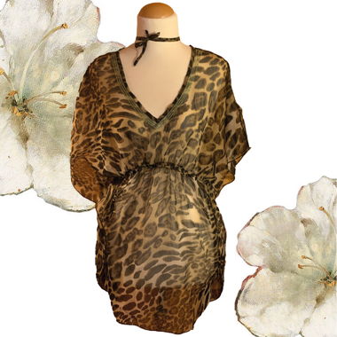 Kaftan mit Leopardenmuster transparentes Kleid/Top