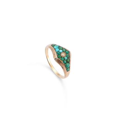 A late 19th century turquoise and seed pearl ring