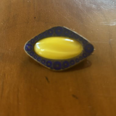 Vint. Blue Enamel Yellow Cabochon Brooch 