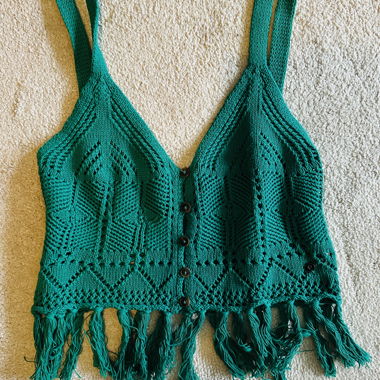 Desigual Emerald Knitted Fribged Cropped Top, L