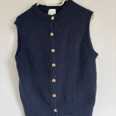 Navy Knit Button Vest