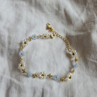 Bracciale con fiori dorati e blu HANDMADE
