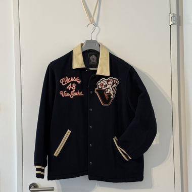 Giacca College Varsity - Navy e colletto in pelle