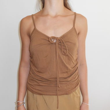 Vintage warm brown ruched cami top, size S-M