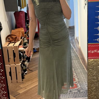 Gestuz olive rouched maxi dress