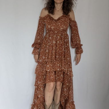 MAARE Boho Maxikleid Gr. XS Herbstkleid braun 