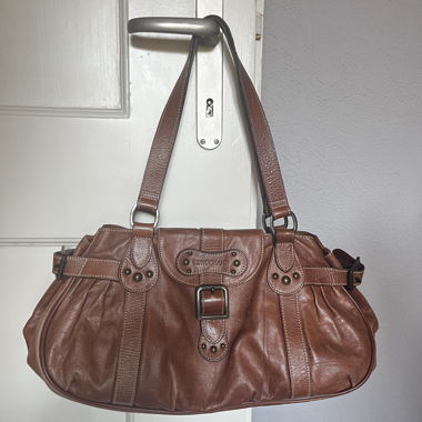 Borsa a mano Longchamp in vera pelle marrone
