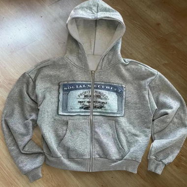 Profit-orientierter grauer Kapuzenpullover mit Reissverschluss