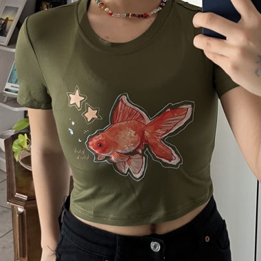Grünes Fish Crop T-Shirt XS