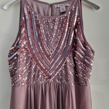 Langes Abendkleid mit Paillettenoberteil, rosé/violett