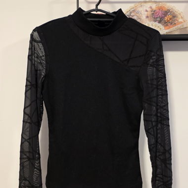 Maglietta a maniche lunghe in mesh nera SHEIN