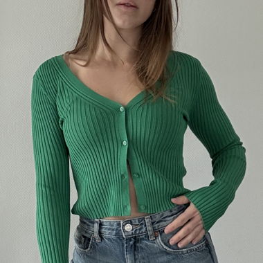 Green button down sweater