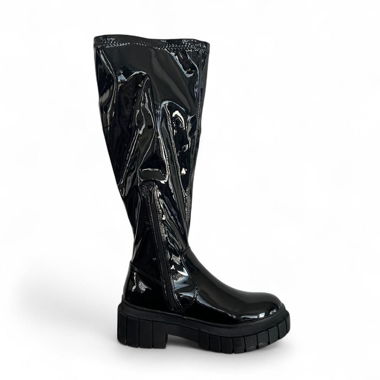 BLACK PATENT PLATFORM BOOTS