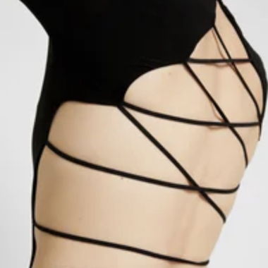 Black long-sleeve lace-back bodysuit