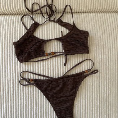 Brown Bikini with Pearl Detail
