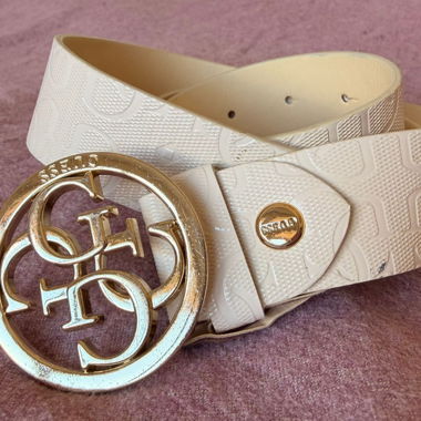 Guess Belt White Gold Logo Buckle