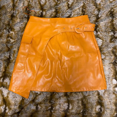 Orange Faux Leather Skirt
