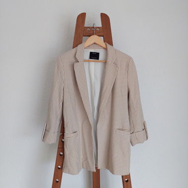 Blazer lungo pied-de-poule bianco & sabbia // M